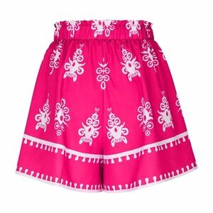 SHEIN Hot Pink Printed Elastic-Waist Bermuda Shorts
